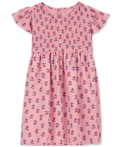 Carter's Babies' Toddler Girls Floral-print Smocked Dress In Pink