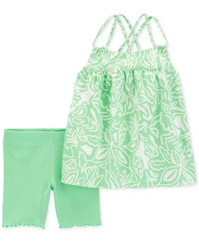 Carter's Babies' Toddler Girls Floral-print Tank Top & Shorts, 2 Piece Set In Green