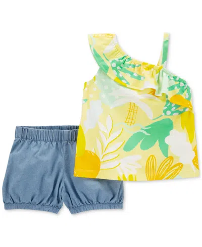 Carter's Babies' Toddler Girls Floral Tank Top & Chambray Shorts, 2 Piece Set In Yellow Multi