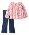 Carter's Toddler Girls Floral Top And Denim Pants, 2-piece Set In Multi
