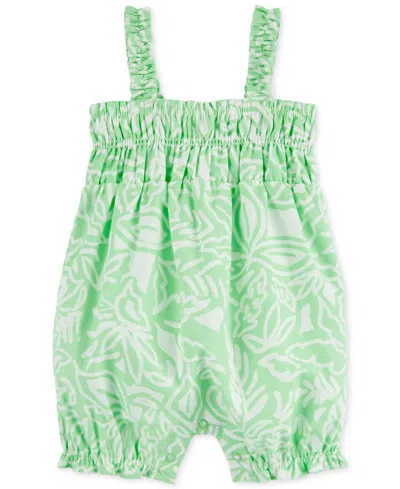 Carter's Babies' Toddler Girls Floral Twill Cotton Romper In Green