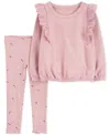 Carter's Toddler Girls Flutter Pullover Sweatshirt & Floral Leggings, 2 Piece Set In Pink