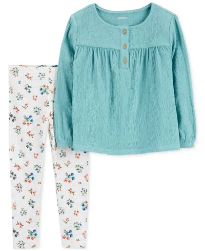 Carter's Babies' Toddler Girls Gauze Top & Floral-print Leggings, 2 Piece Set In Blue,floral