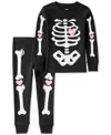 Carter's Adult Glow Halloween Skeleton 100% Snug-fit Cotton Pajamas, 2 Piece Set In Black