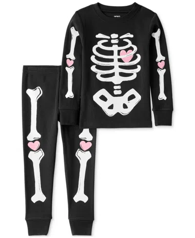 Carter's Babies' Toddler Girls Glow-in-the-dark Skeleton Pajamas, 2 Piece Set In Black