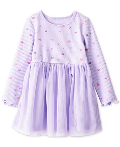 Carter's Babies' Toddler Girls Heart-print Long-sleeve Tulle Dress In Purple