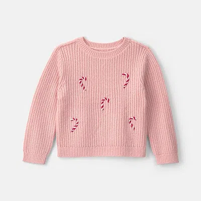 Carter's Babies' Toddler Girls Holiday Crew Neck Long Sleeve Pullover Sweater In Pink