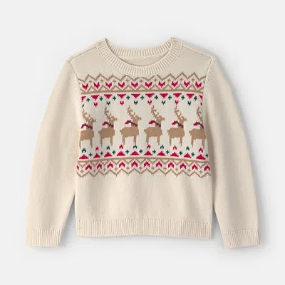 Carter's Babies' Toddler Girls Holiday Crew Neck Long Sleeve Pullover Sweater In White