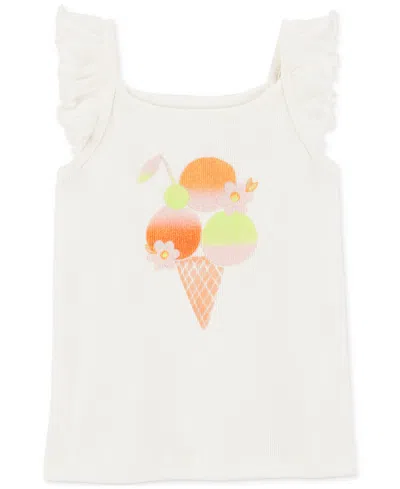 Carter's Babies' Toddler Girls Ice Cream Graphic Cotton Flutter-sleeve Tank Top In White