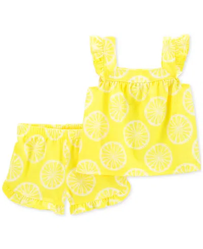 Carter's Babies' Toddler Girls Lemon-print Loose-fit Pajamas Set, 2 Piece Set In Yellow
