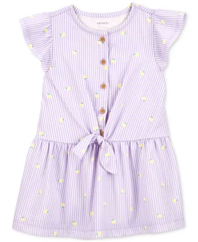 Carter's Babies' Toddler Girls Lemon-print Striped Button-front Dress In Open