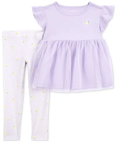 CARTER'S TODDLER GIRLS LEMON TULLE TOP & LEGGINGS, 2-PIECE SET