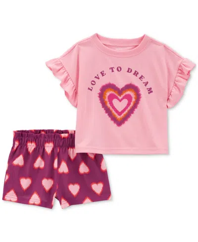 Carter's Babies' Toddler Girls Love To Dream Heart Loose-fit Pajamas, 2 Piece Set In Pink