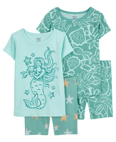 Carter's Babies' Toddler Girls Mermaid Snug Fit Cotton Pajama, 4 Piece Set In Blue