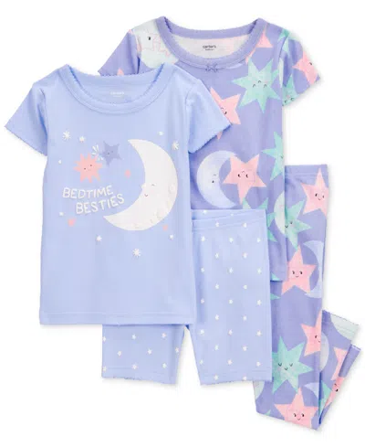 Carter's Babies' Toddler Girls Moon & Stars 100% Snug-fit Cotton Pajamas, 4 Piece Set