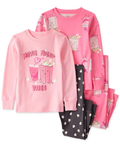 Carter's Babies' Toddler Girls Movie Night Snug-fit Cotton Pajamas, 4 Piece Set In Pink