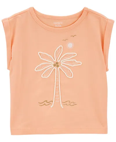 Carter's Babies' Toddler Girls Palm Tree Knit Tee In Coral