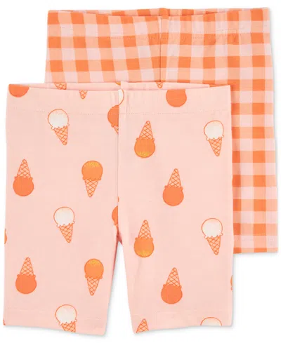Carter's Babies' Toddler Girls Printed Stretchy Bike Shorts, Pack Of 2 In Orange Multi
