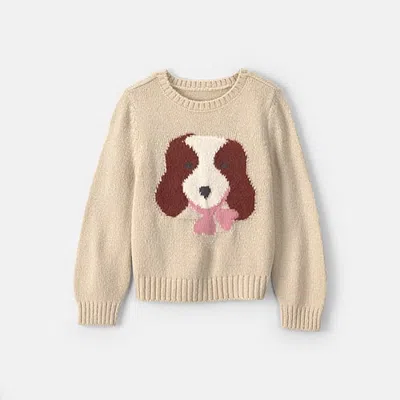 Carter's Babies' Toddler Girls Puppy Crew Neck Long Sleeve Pullover Sweater In White