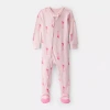 Carter's Toddler Girls Rib Round Neck Long Sleeve Footed Pajamas In Pink