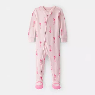Carter's Babies' Toddler Girls Rib Round Neck Long Sleeve Footed Pajamas In Pink