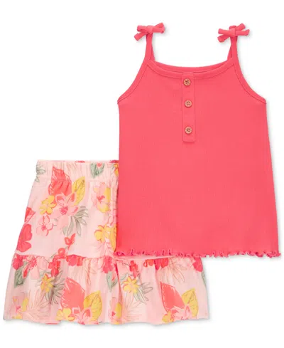 Carter's Babies' Toddler Girls Ribbed Tank Top & Floral Pull-on Skort, 2 Piece Set In Pink Floral