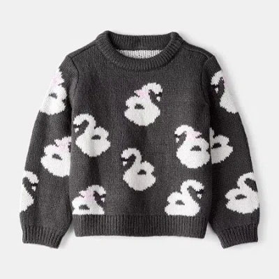 Carter's Babies' Toddler Girls Round Neck Long Sleeve Pullover Sweater In Black