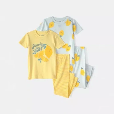Carter's Babies' Girls' Toddler 2t-5t Lemon Print Top And Pajama Pants, 4-piece Set In Multi