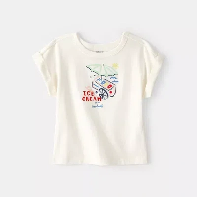 Carter's Babies' Toddler Girls Round Neck Short Sleeve Regular Fit Graphic T-shirt In White