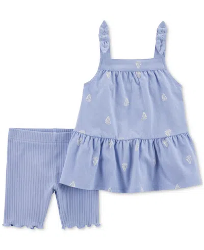 Carter's Babies' Toddler Girls Sailboat-print Tank Top & Shorts, 2 Piece Set In Purple