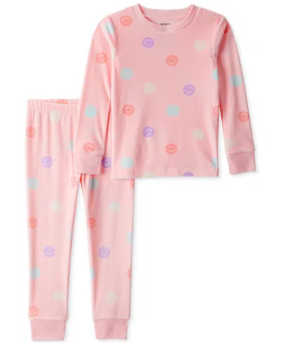 Carter's Babies' Toddler Girls Smile-print Velour Long-sleeve 2-piece Pajamas In Pink