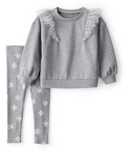 Carter's Babies' Toddler Girls Snowflake Print Long-sleeve T-shirt And Pants, 2-piece Set In Gray