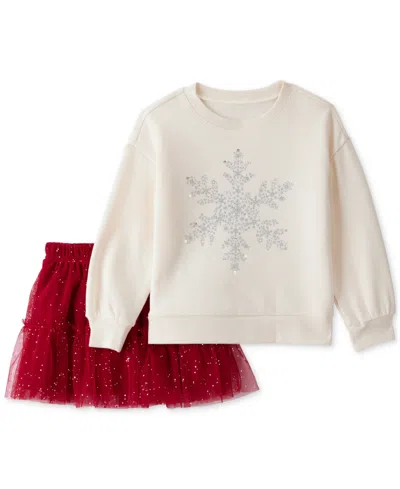 Carter's Babies' Toddler Girls Snowflake-print Long-sleeve Top & Skort, 2 Piece Set In White