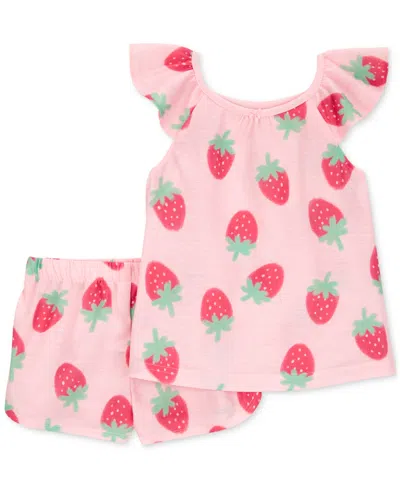 Carter's Babies' Toddler Girls Strawberry-print Loose-fit 2-piece Pajamas In Pink