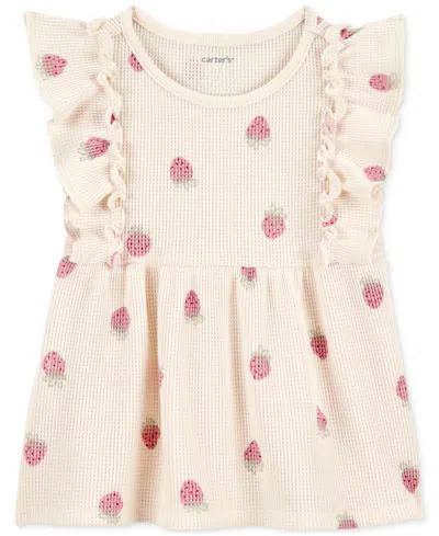 Carter's Babies' Toddler Girls Strawberry-print Short-sleeve Top In Cream