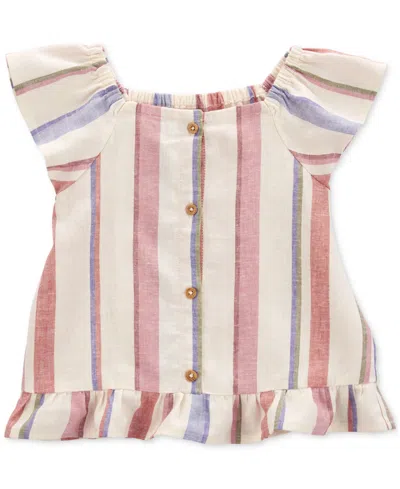 Carter's Babies' Toddler Girls Stripe Button-down Linen Top In Multi