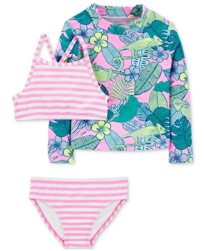 Carter's Babies' Toddler Girls Tropical Iguana 3-pc. Rash Guard Swimsuit Set In Assorted
