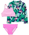 Carter's Toddler Girls Tropical-print Rash Guard Swimsuit, 3 Piece Set In Assorted
