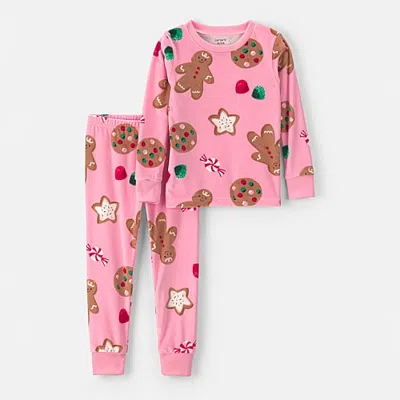 Carter's Babies' Toddler Girls Velour Crew Neck Long Sleeve 2-pc. Pajama Set In Pink