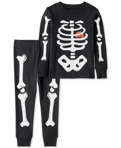 Carter's Babies' Toddler Glow Halloween Skeleton 100% Snug-fit Cotton Pajamas, 2 Piece Set In Black