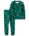 Carter's Toddler Kids Christmas Tree Print Top And Pants Pajama, 2-piece Set In Green