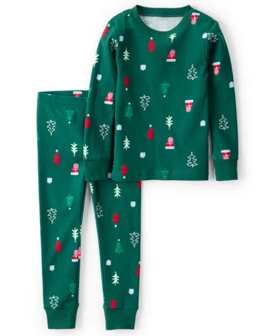 Carter's Babies' Toddler Kids Christmas Tree Print Top And Pants Pajama, 2-piece Set In Green