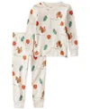 Carter's Toddler Thanksgiving-print Snug Fit Cotton Pajamas, 2 Piece Set In White