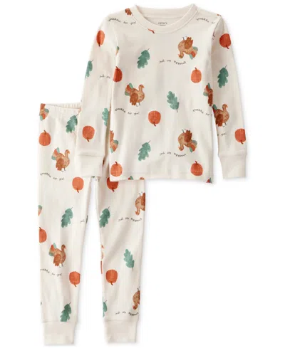Carter's Babies' Toddler Thanksgiving-print Snug Fit Cotton Pajamas, 2 Piece Set In White