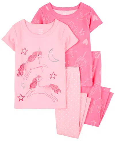 Carter's Babies' Toddler Unicorn Cotton Pajamas, 4-piece Set In Pink