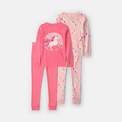 Carter's Unicorn Little & Big Kid Girls Round Neck Long Sleeve 4-pc. Pajama Set In Pink