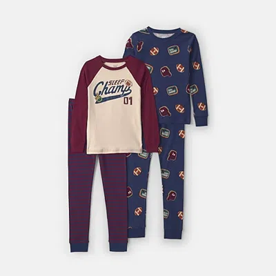 Carter's Varsity Little & Big Kid Boys Crew Neck Long Sleeve 4-pc. Pajama Set In Blue