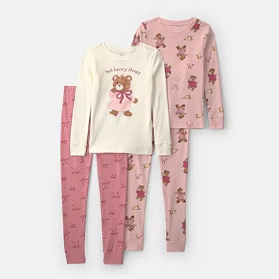 Carter's Varsity Little & Big Kid Girls Crew Neck Long Sleeve 4-pc. Pajama Set In Pink