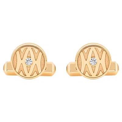 Pre-owned Cartier 0.14 Carat Round Diamond Signed Cufflinks In 18k Brushed Yellow Gold