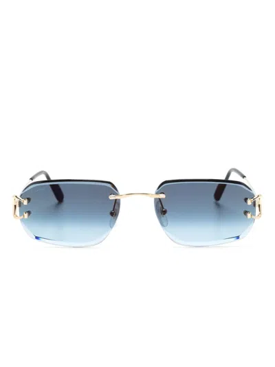 Cartier 0468s Rectangle-frame Sunglasses In Gold